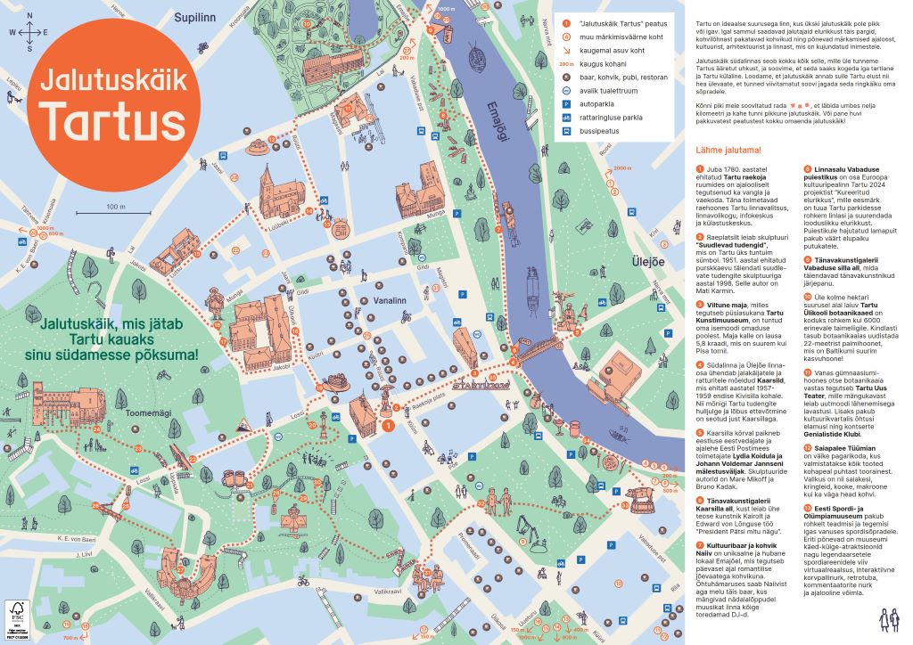 An illustrated map of Tartu city centre