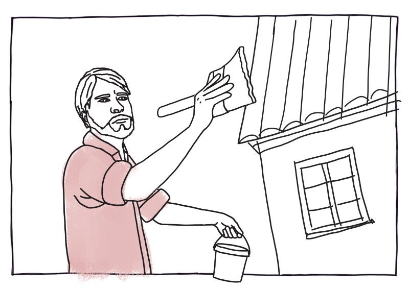 A drawing of a man drawing