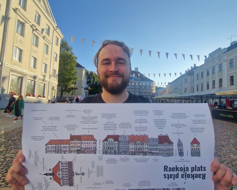 A photo of Kalle Paas holding an artwork at Tartu Town Hall Square